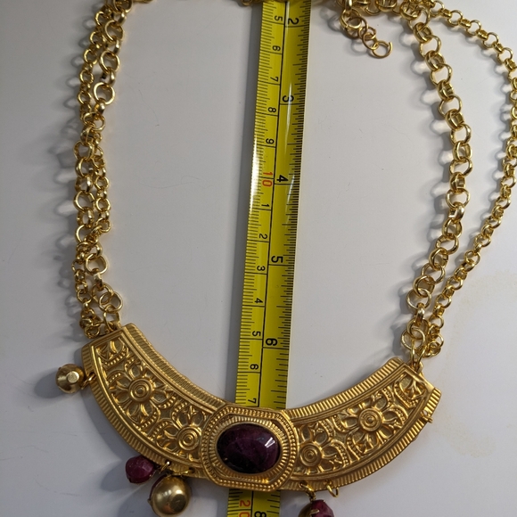 Red Reinassance Genuine Natural Rubies Collar Two Strand Necklace in Gold Plated - Picture 8 of 11